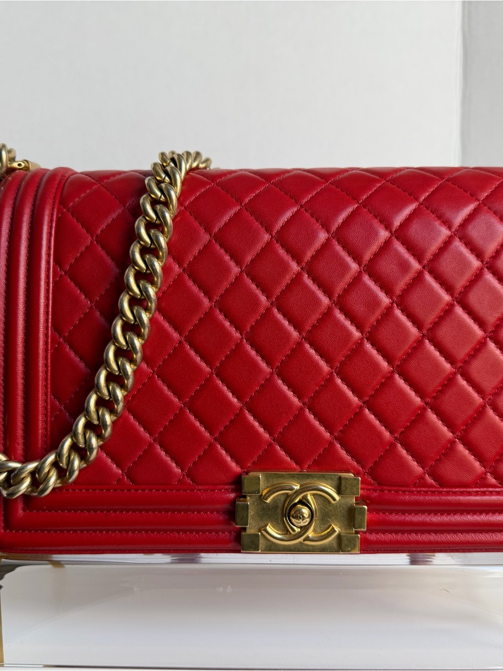 CHANEL Red Quilted Leather Medium Boy